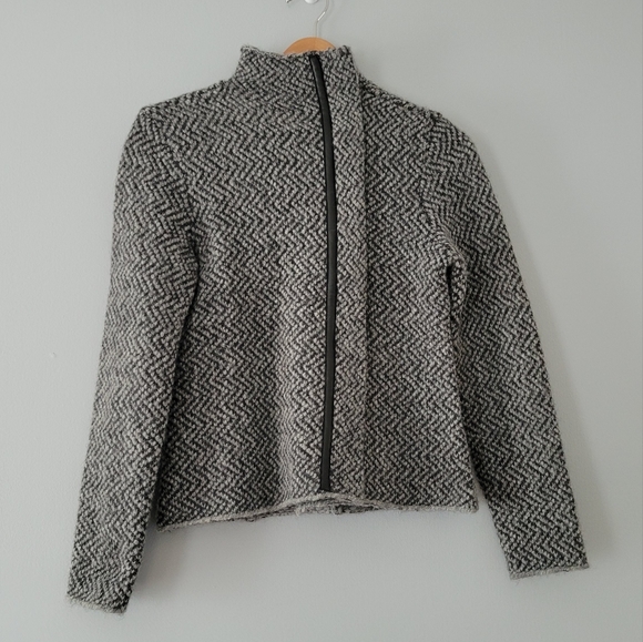 Eileen Fisher Jackets & Blazers - Eileen fisher organic wool alpaca blend chevron fuzzy zip up sweater jacket PP